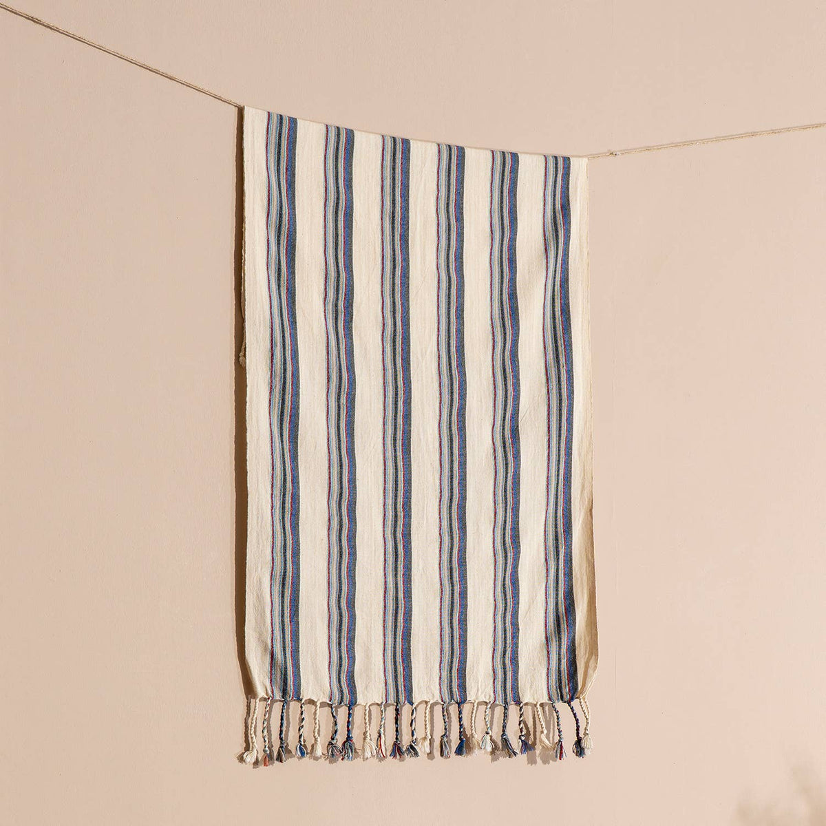 Hammam Turkish Peshtemal Towel – Grey & Blue Stripe, 100% Cotton