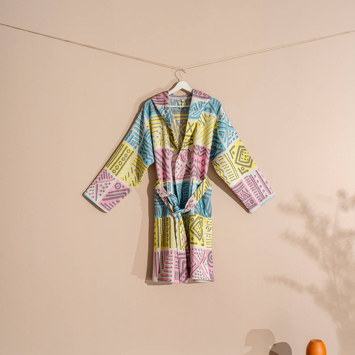 Rainbow Terry-backed Turkish Bathrobe – Multicolor Stripe, Hooded, 100% Cotton