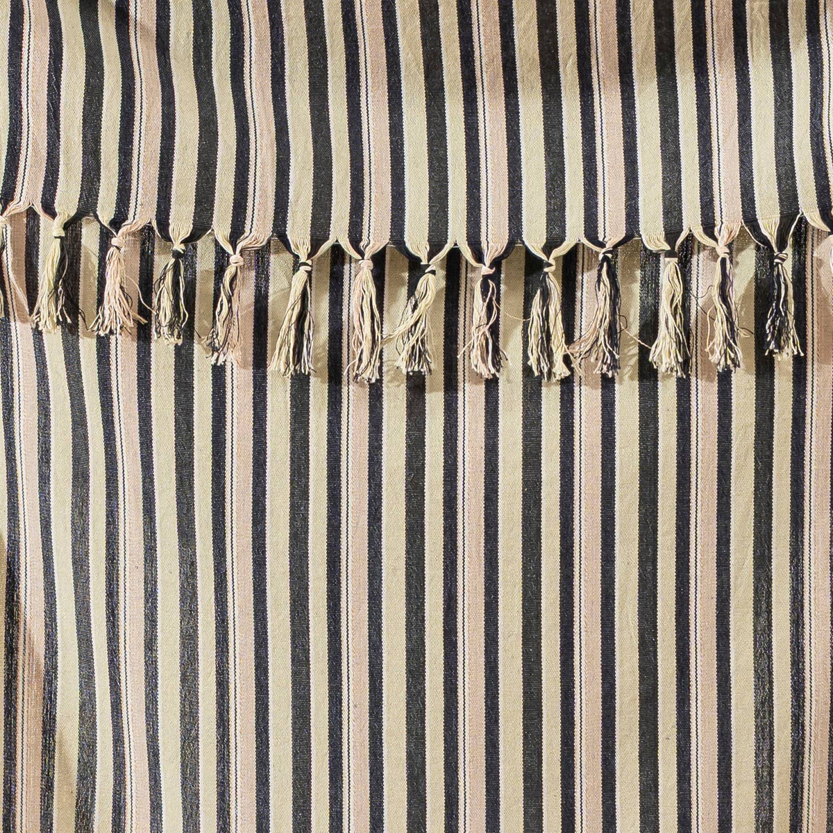 Close-up of the rustic flat weave and charcoal stripes on natural cream cotton | Kikoya