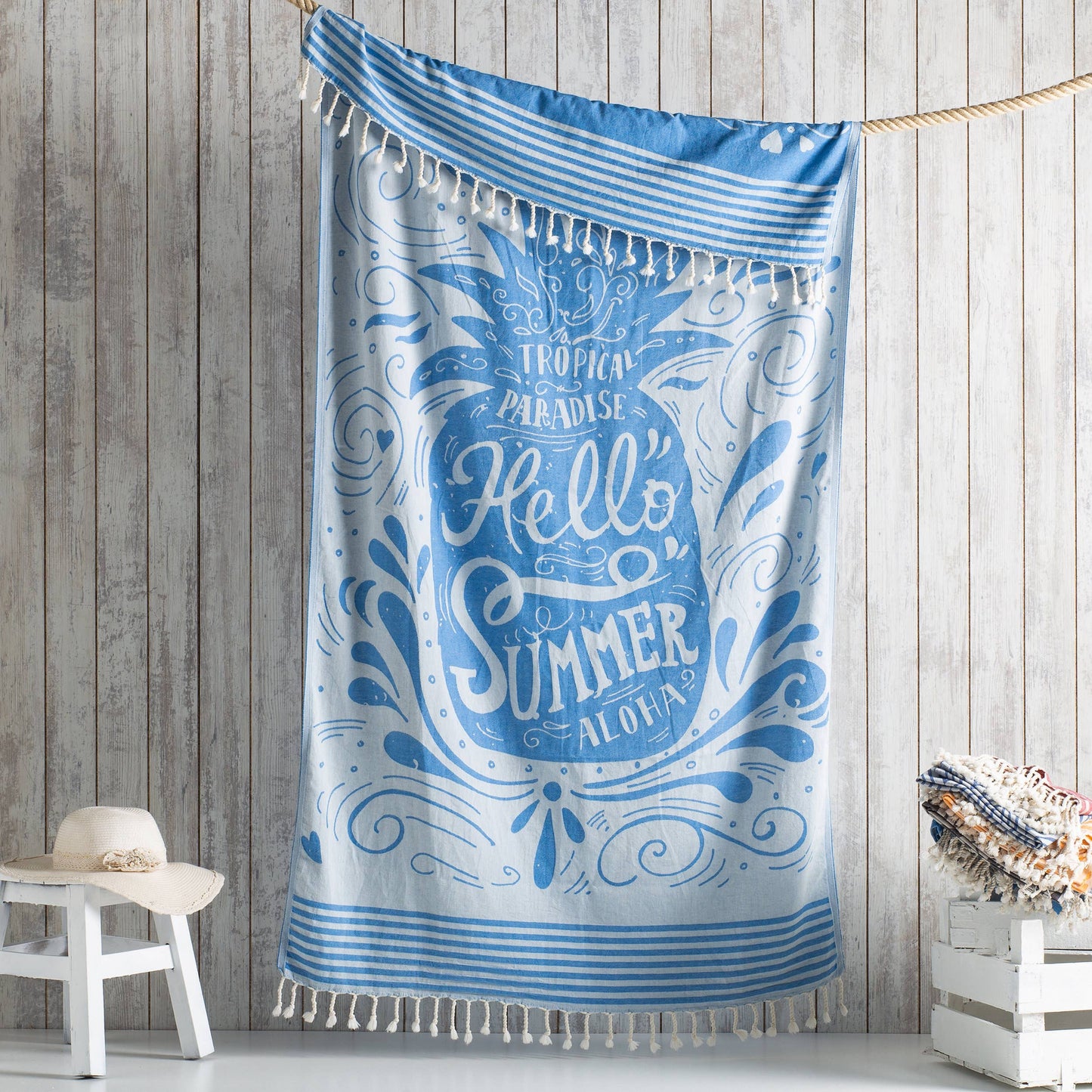 Hello Summer Turkish Cotton Beach Towels 35x70 in Pool Fouta