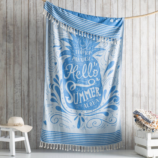 Hello Summer Turkish Cotton Beach Towels 35x70 in Pool Fouta