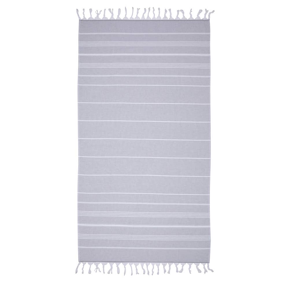 Classic terry-backed Turkish towel in wide stripe, flat face with brushed terry back | Kikoya