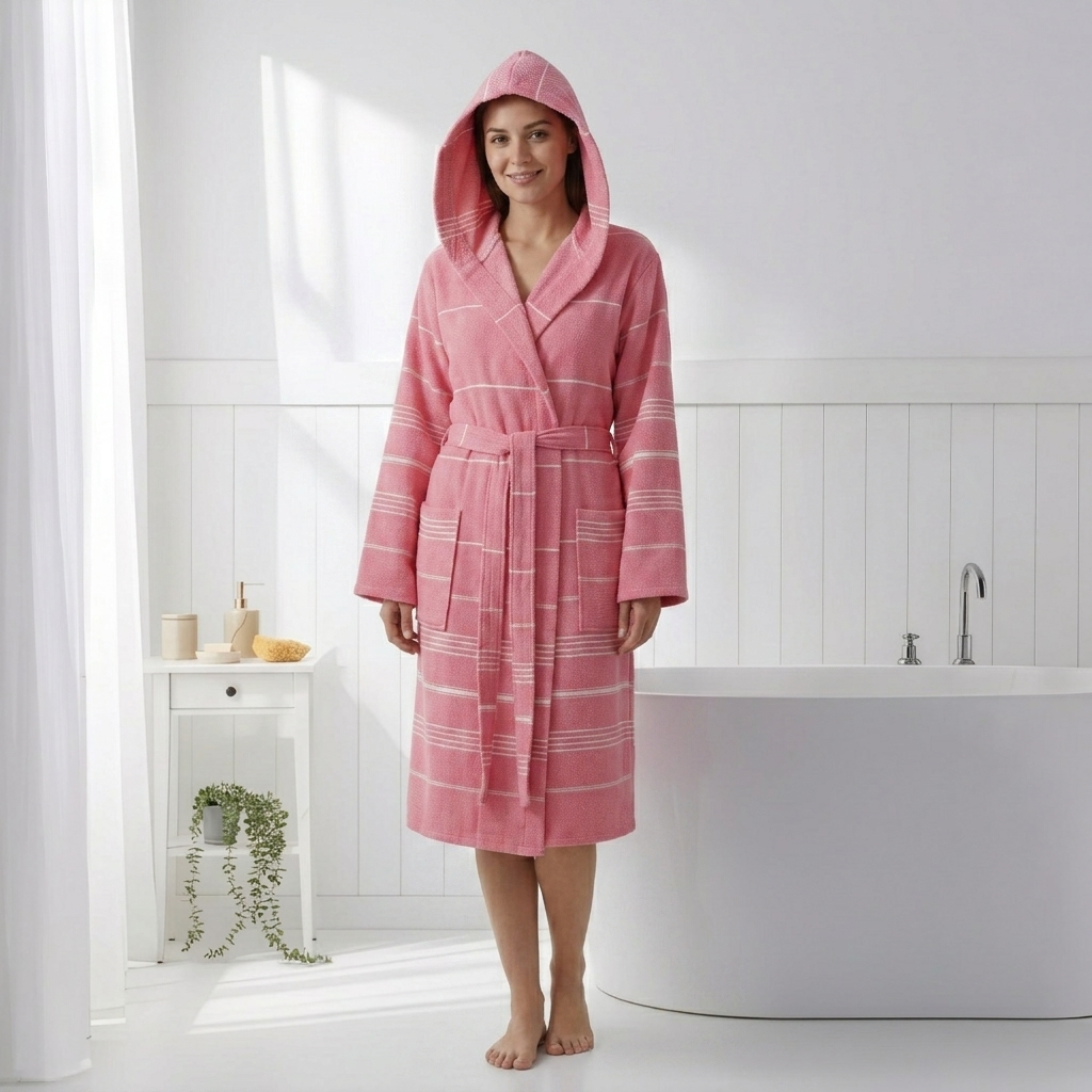 Sultan Turkish hooded bathrobe – Pink | Kikoya