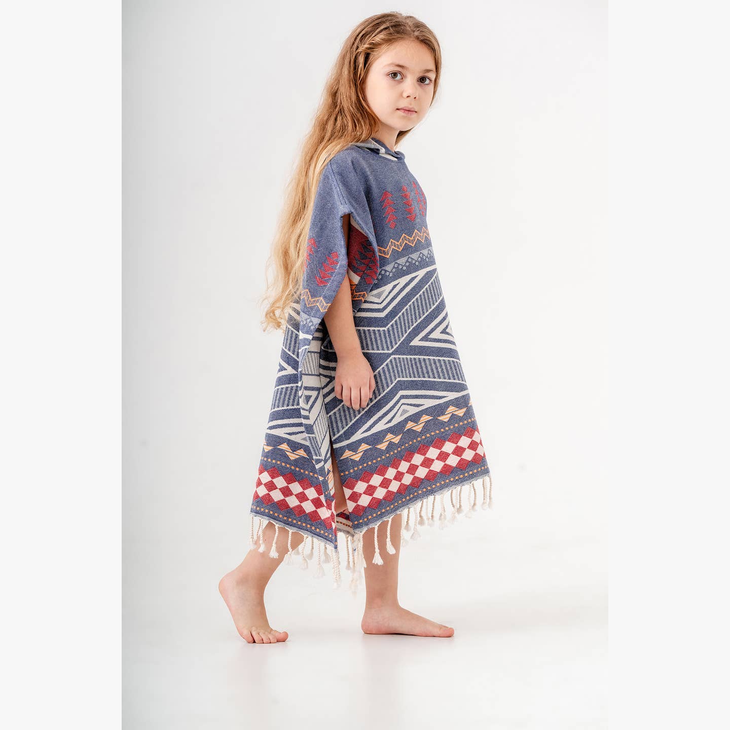Boho Navy Hooded Towel Changing Poncho for Kids