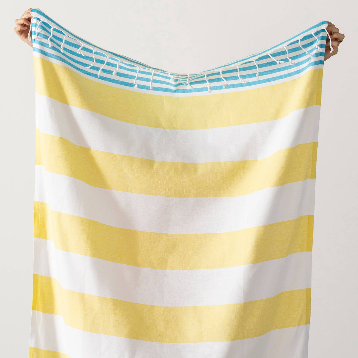Cabana Turkish Beach Towel – Yellow & Turquoise Stripe, 100% Cotton Peshtemal