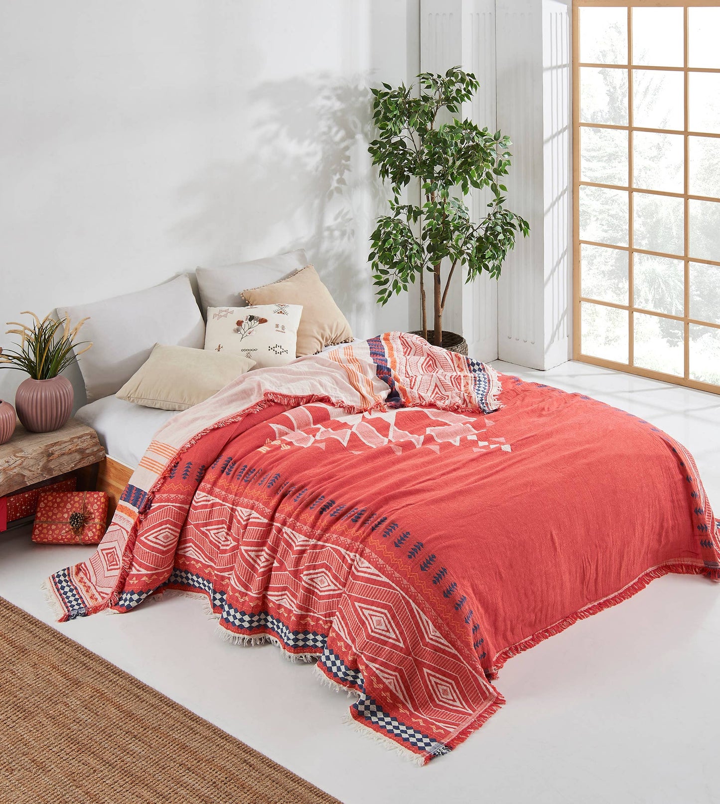 Manta ligera de verano azteca para cubrir la cama