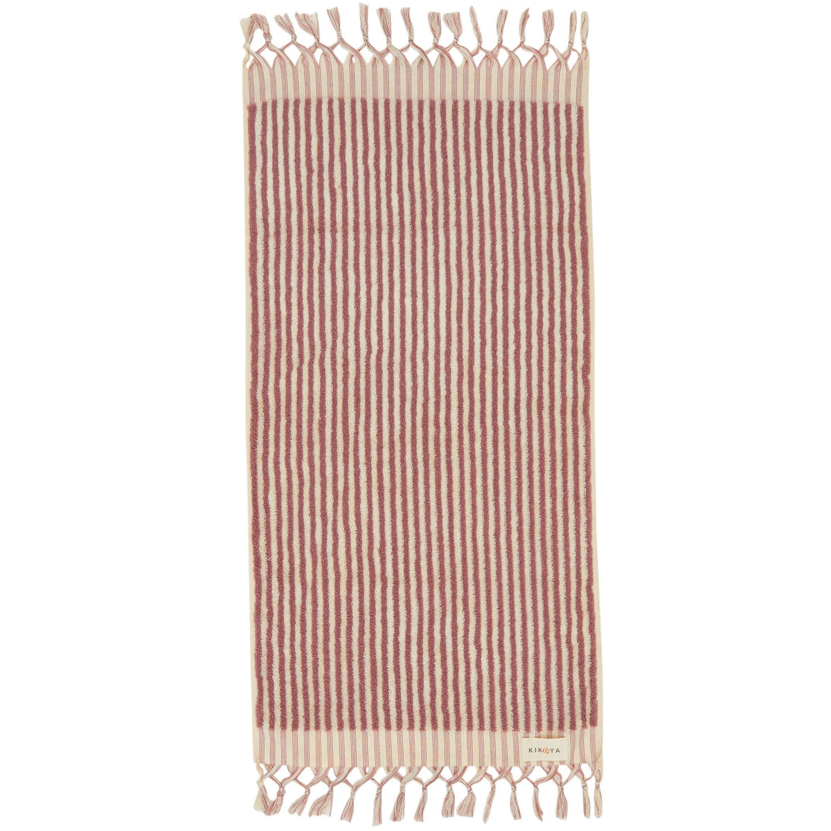 Handloomed Turkish hand towel with raised bubble stripe, 17x38 in | Kikoya
