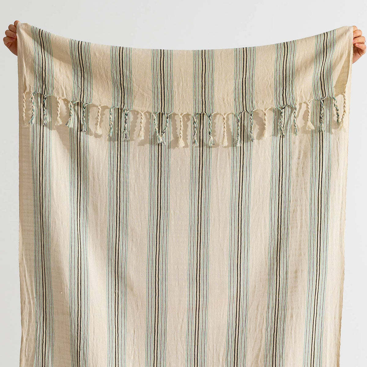Olive & Ivory Stripe beach towel folded | Kikoya