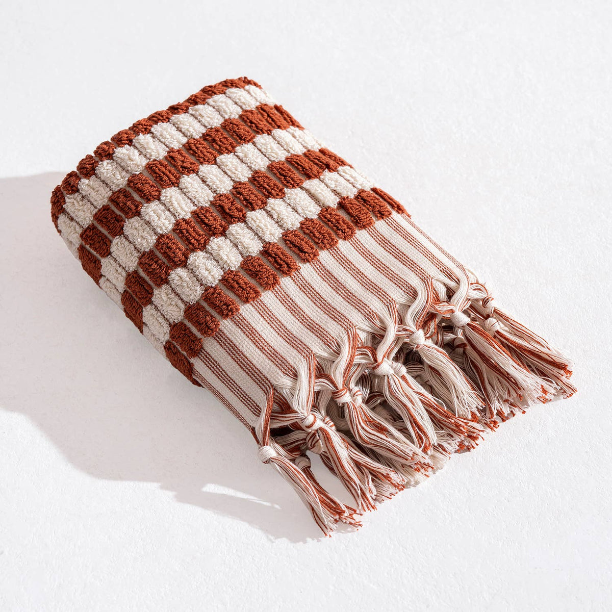 Lokum Pompom Turkish hand towel in Clay, handloomed, 17x38 in | Kikoya