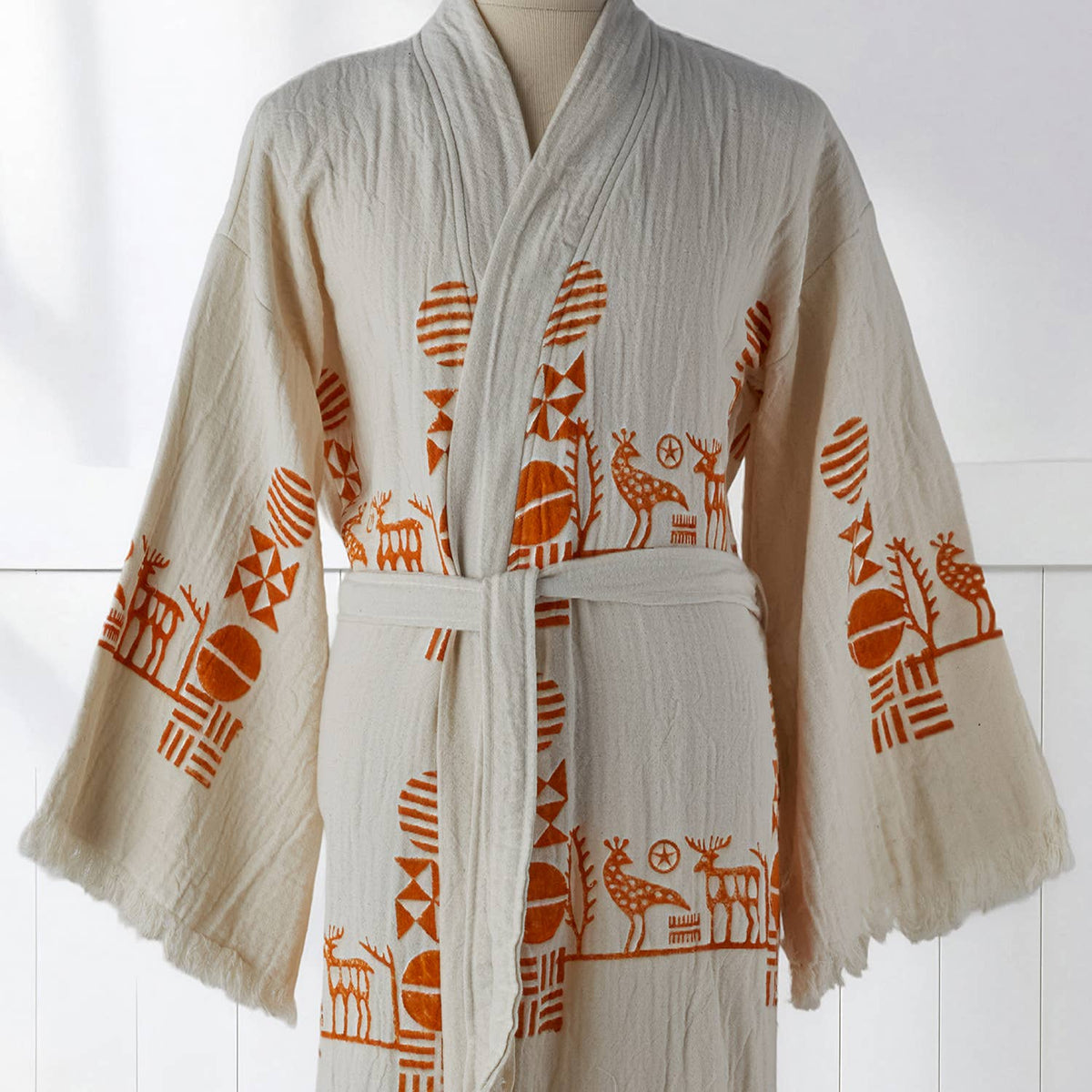 Block Print Turkish Cotton Bathrobe – Hand-stamped Design 10, Kimono