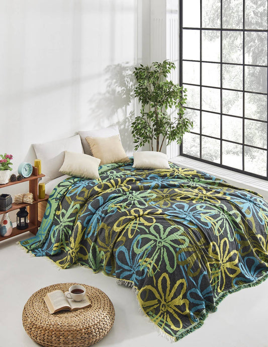 Flower Bedspread Muslin Blankets Cotton Bedding Cover Floral