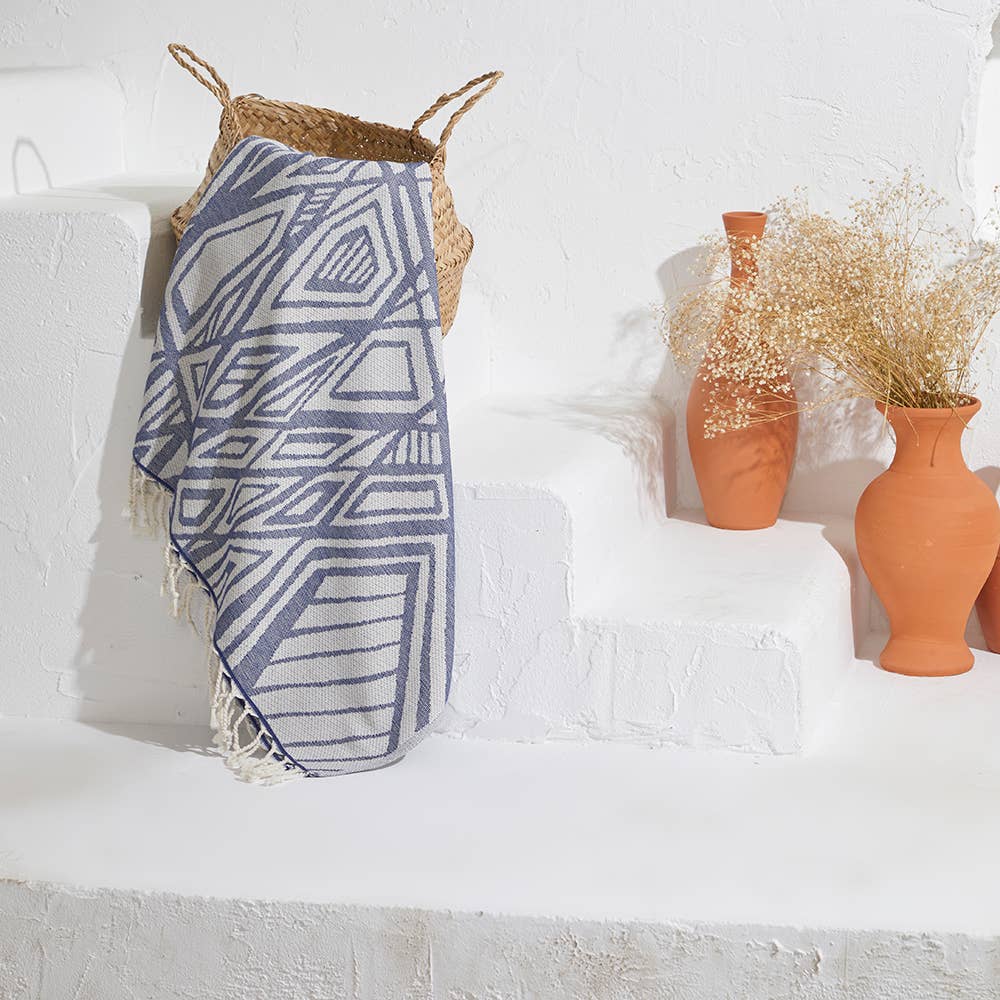 Geometric Turkish Towels 35x70in Terry Backing Peshtemal Spa