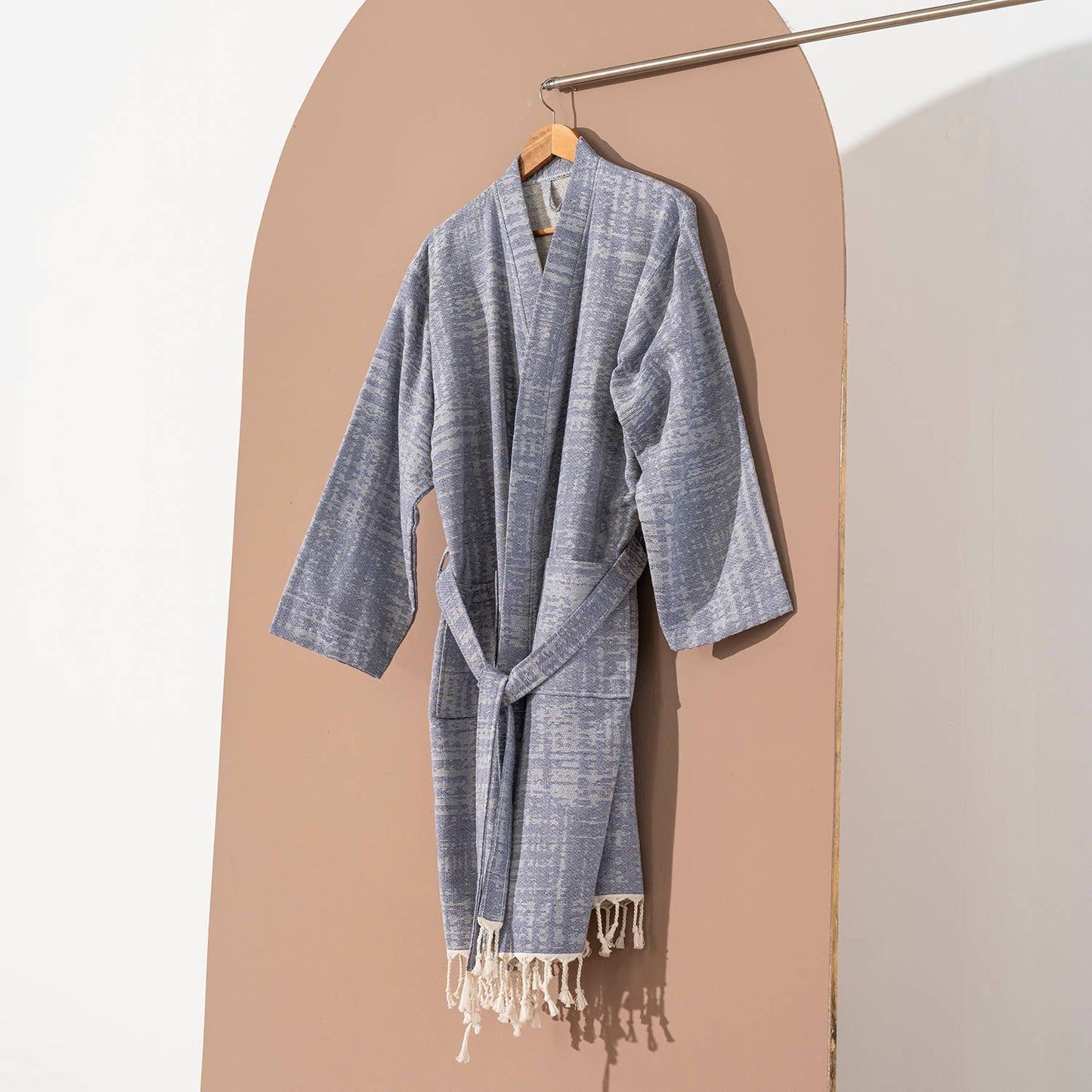 Blue Turkish Cotton MidWeight Quickdry Kimono Robe Terryback