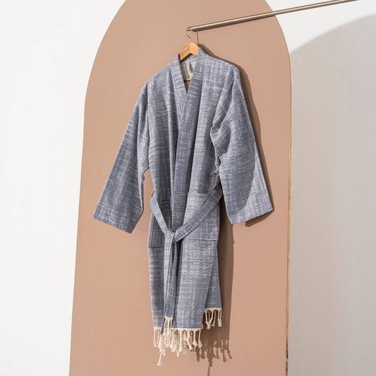 Blue Turkish Cotton MidWeight Quickdry Kimono Robe Terryback