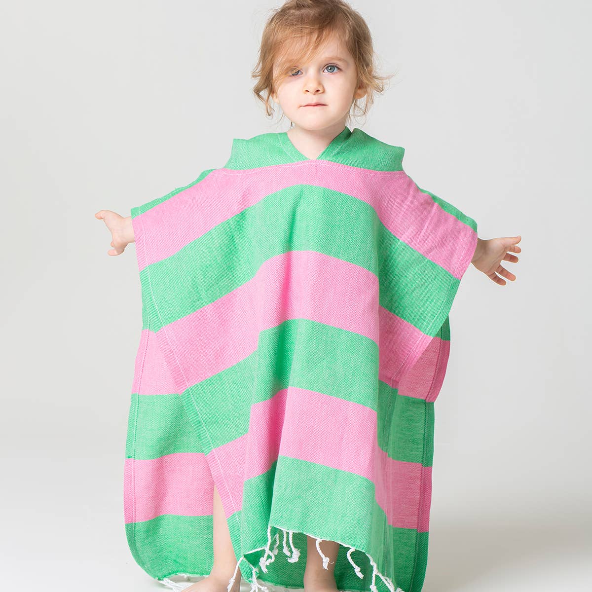 Pink Green Hooded Towel Changing Poncho for Kids