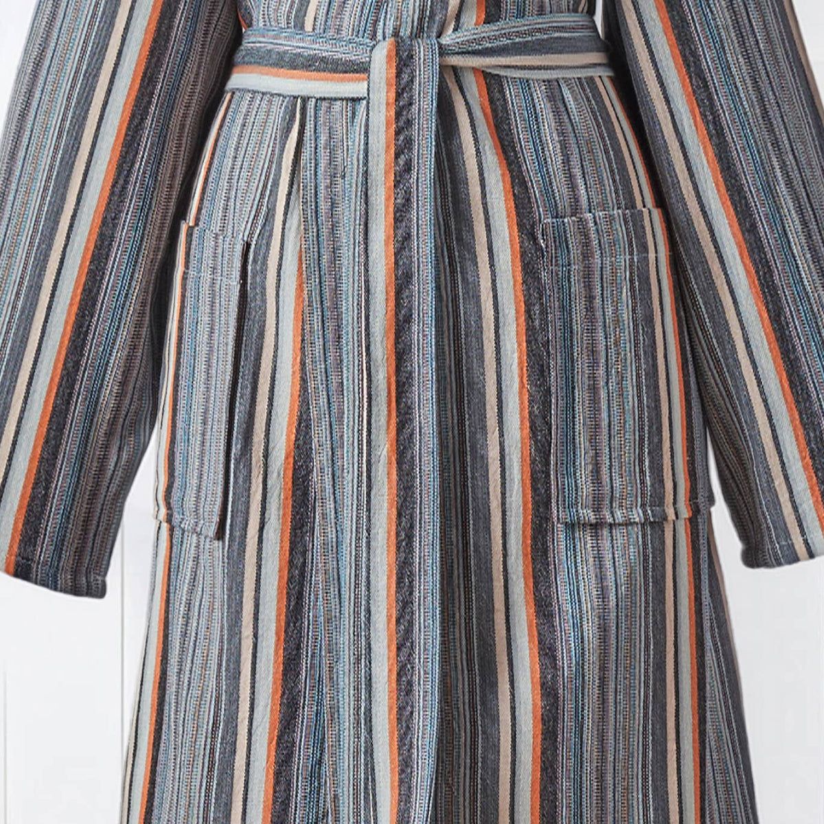 Antique Turkish kimono bathrobe – Grey & Coral Stripe | Kikoya