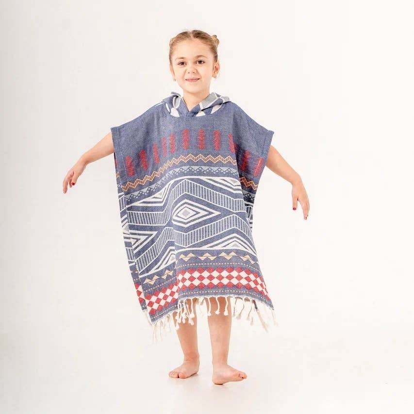Boho Navy Hooded Towel Changing Poncho for Kids