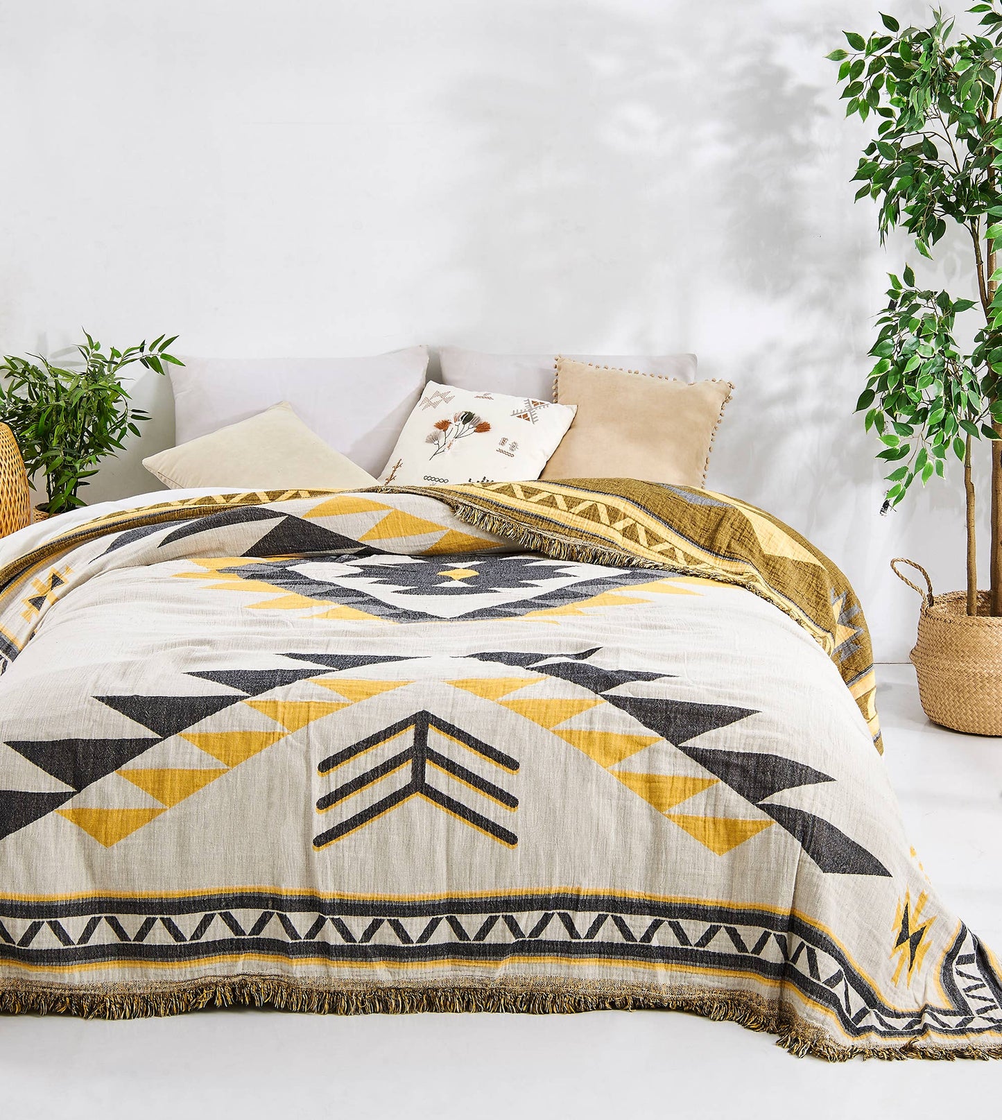 Manta ligera de verano azteca para cubrir la cama