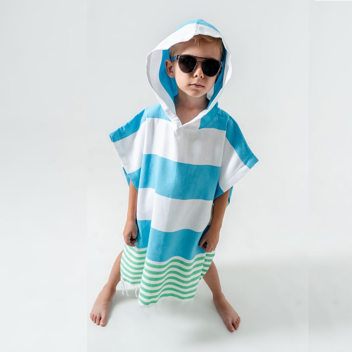 Mediterranean Hooded Towel Changing Poncho for Kids