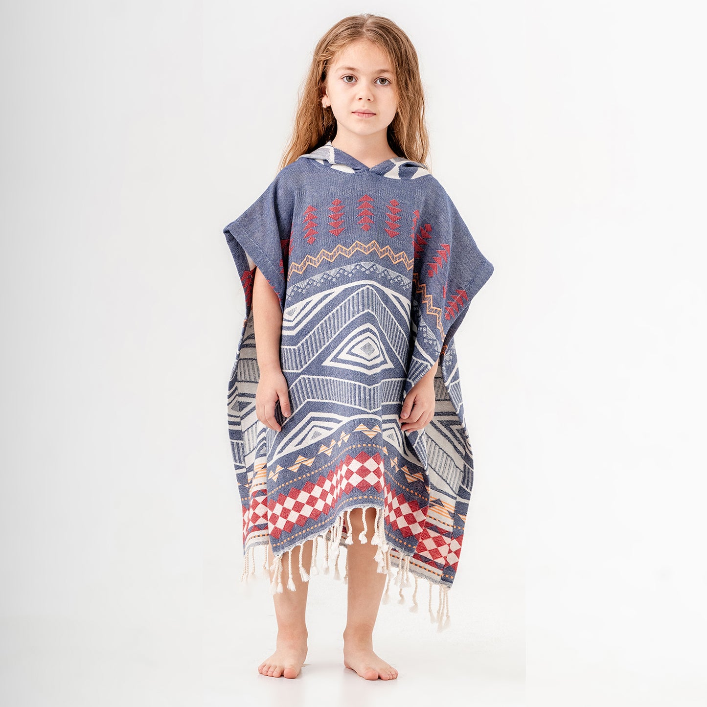Boho Navy Hooded Towel Changing Poncho for Kids