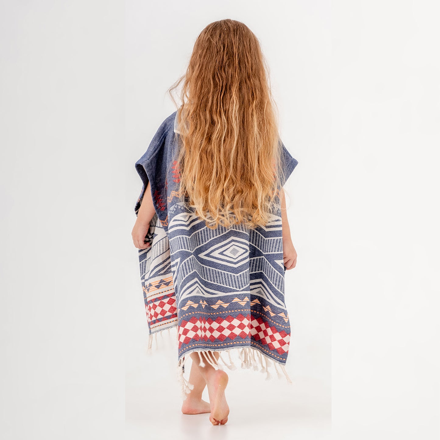 Boho Navy Hooded Towel Changing Poncho for Kids