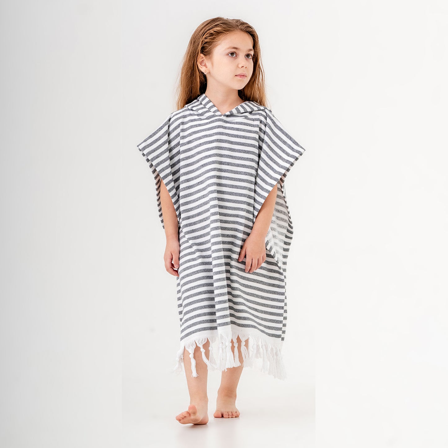 Royal Black Hooded Towel Changing Poncho for Kids