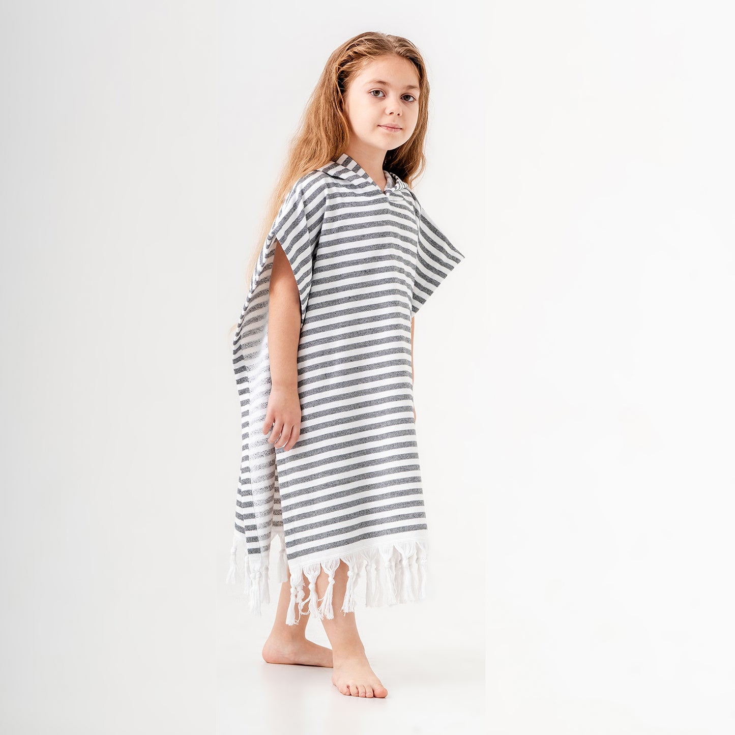 Royal Black Hooded Towel Changing Poncho for Kids