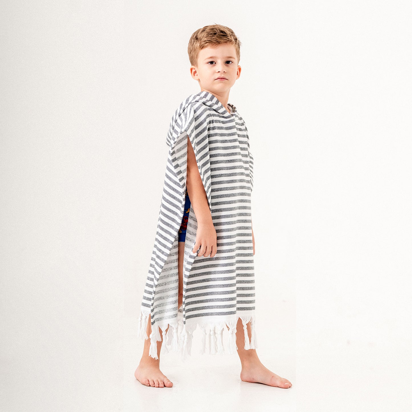 Royal Black Hooded Towel Changing Poncho for Kids