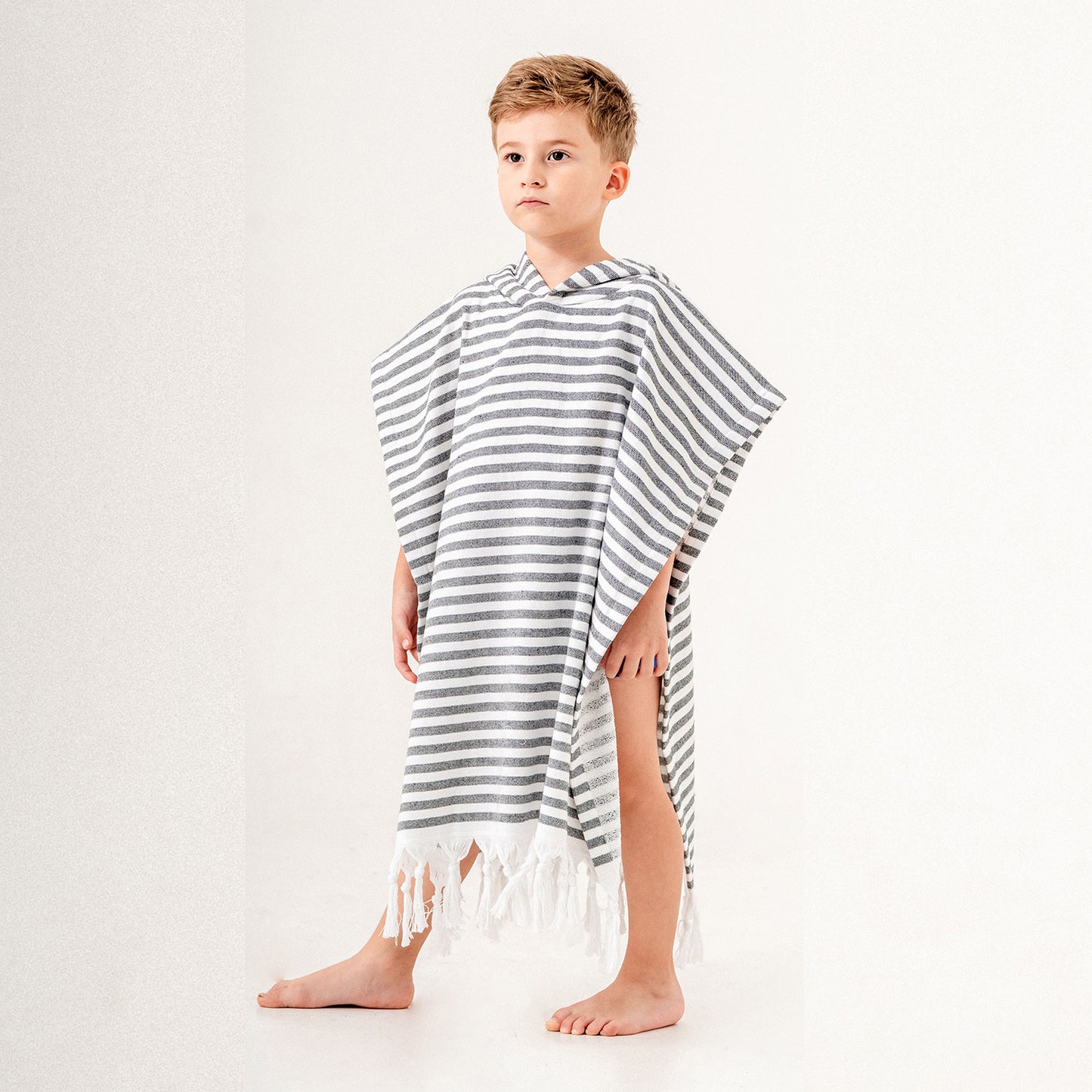 Royal Black Hooded Towel Changing Poncho for Kids