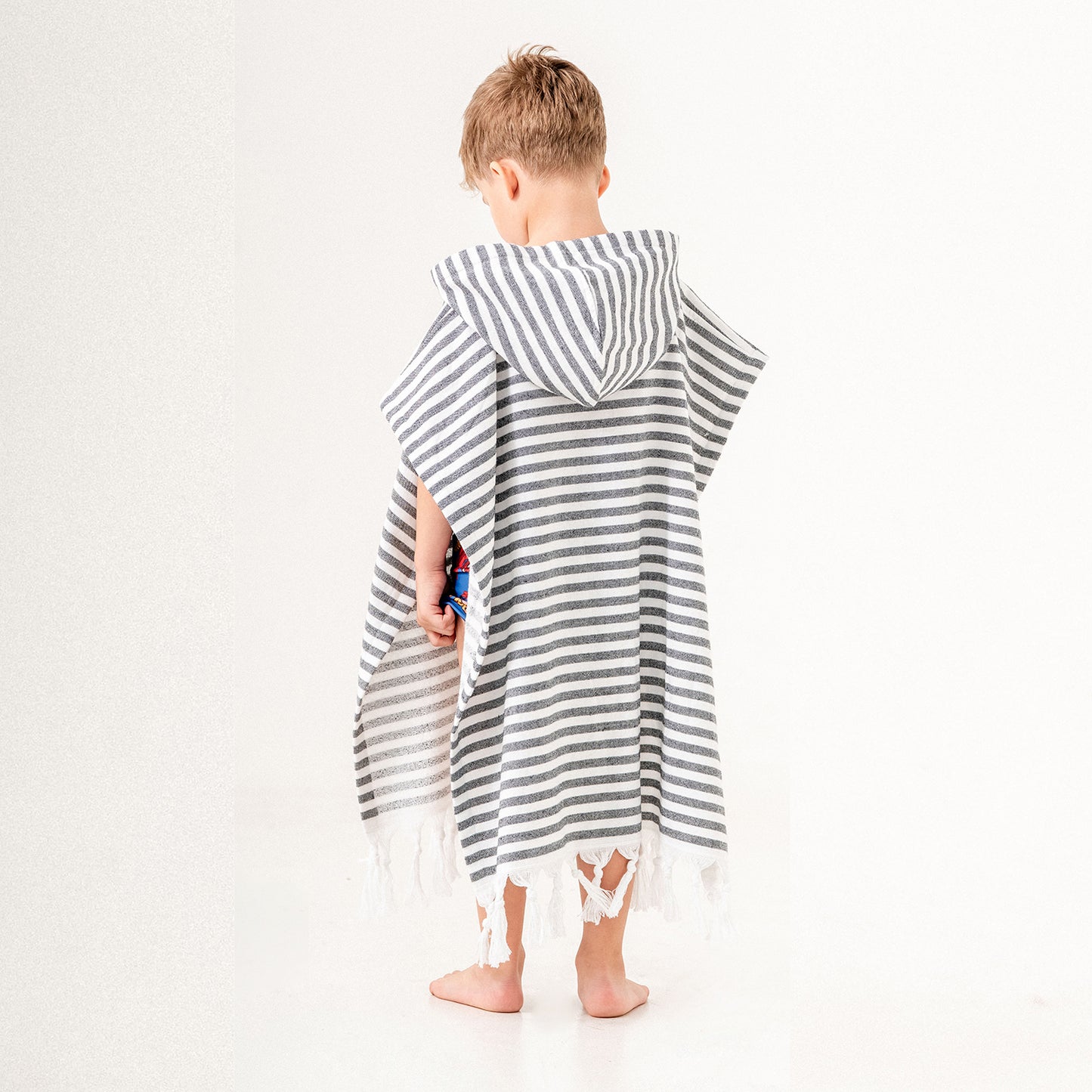 Royal Black Hooded Towel Changing Poncho for Kids