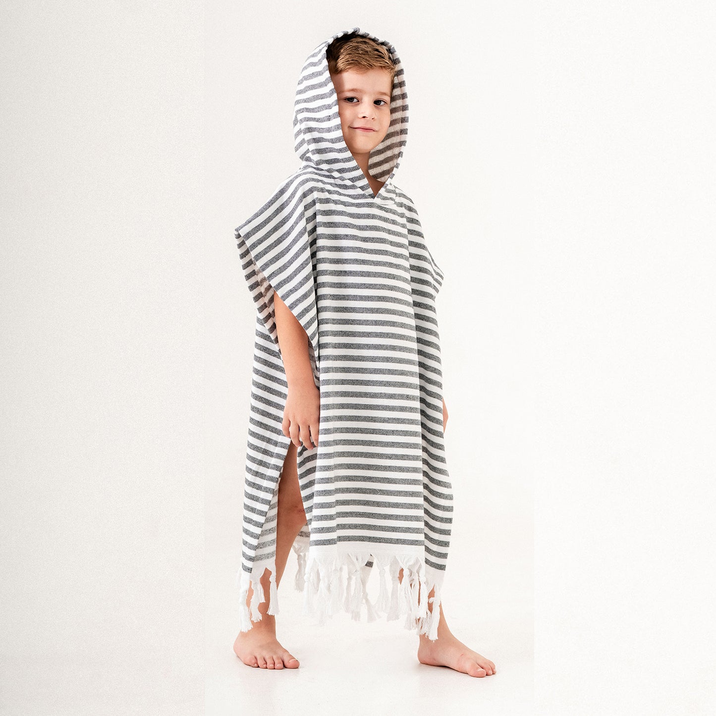 Royal Black Hooded Towel Changing Poncho for Kids