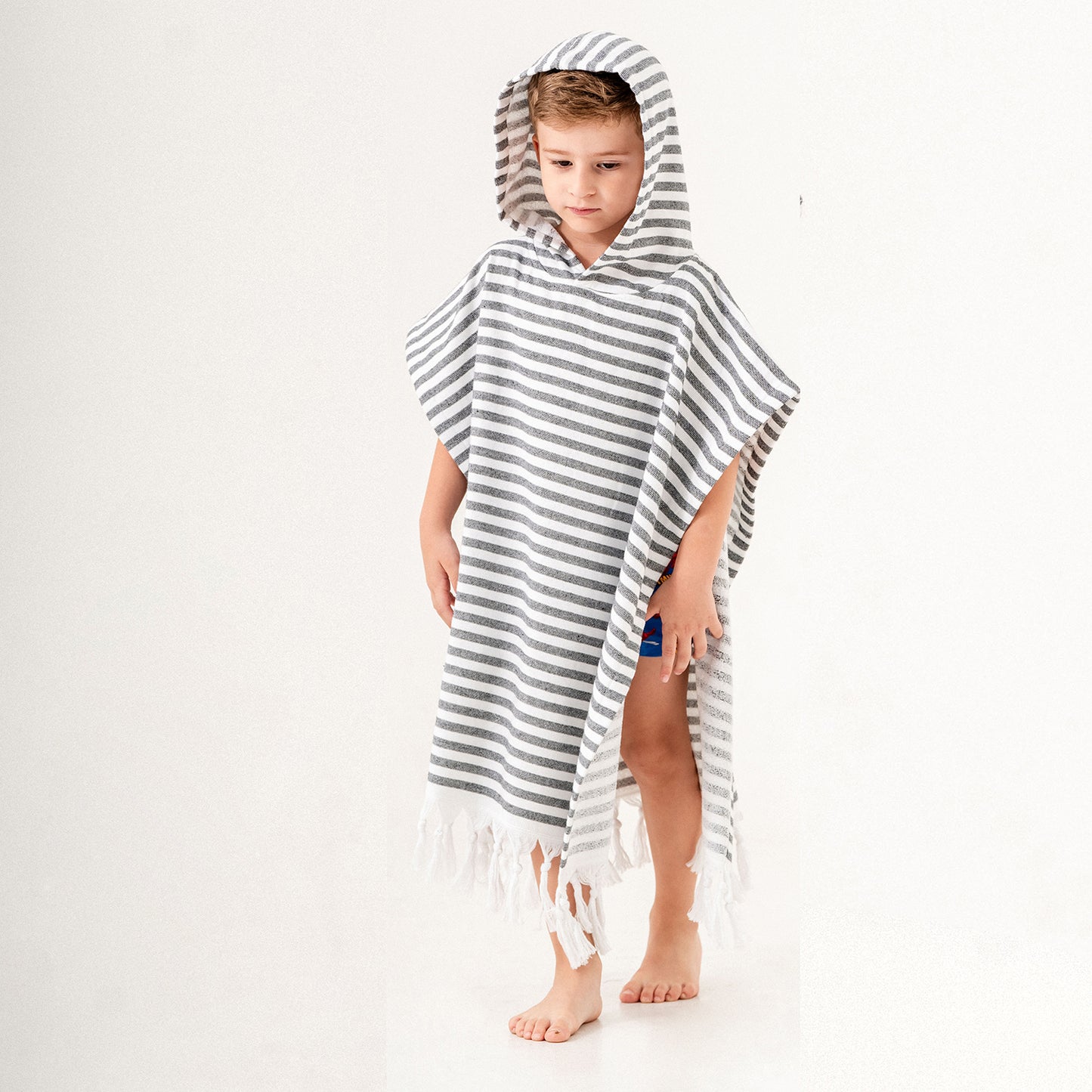 Royal Black Hooded Towel Changing Poncho for Kids