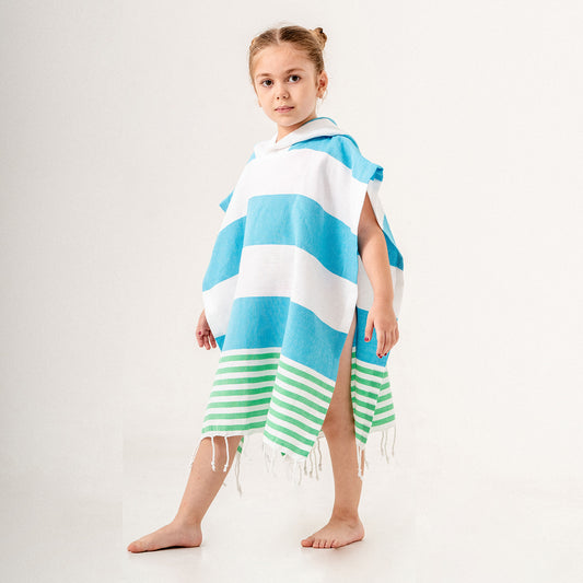 Mediterranean Hooded Towel Changing Poncho for Kids