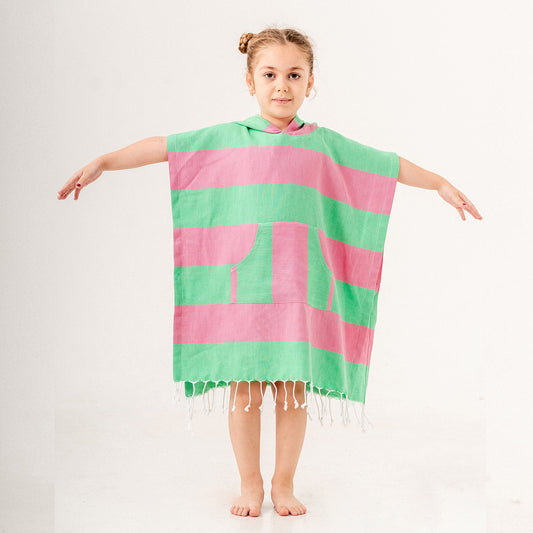 Pink Green Hooded Towel Changing Poncho for Kids