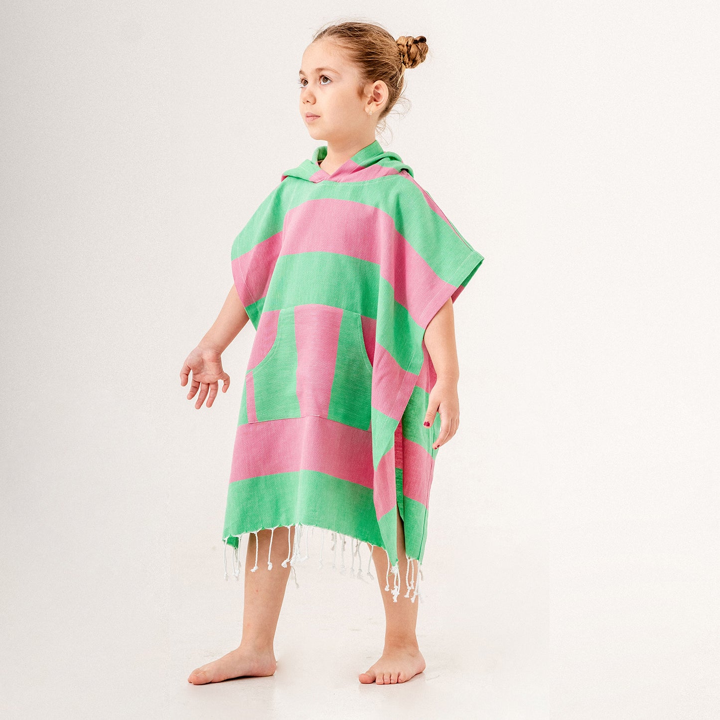 Pink Green Hooded Towel Changing Poncho for Kids