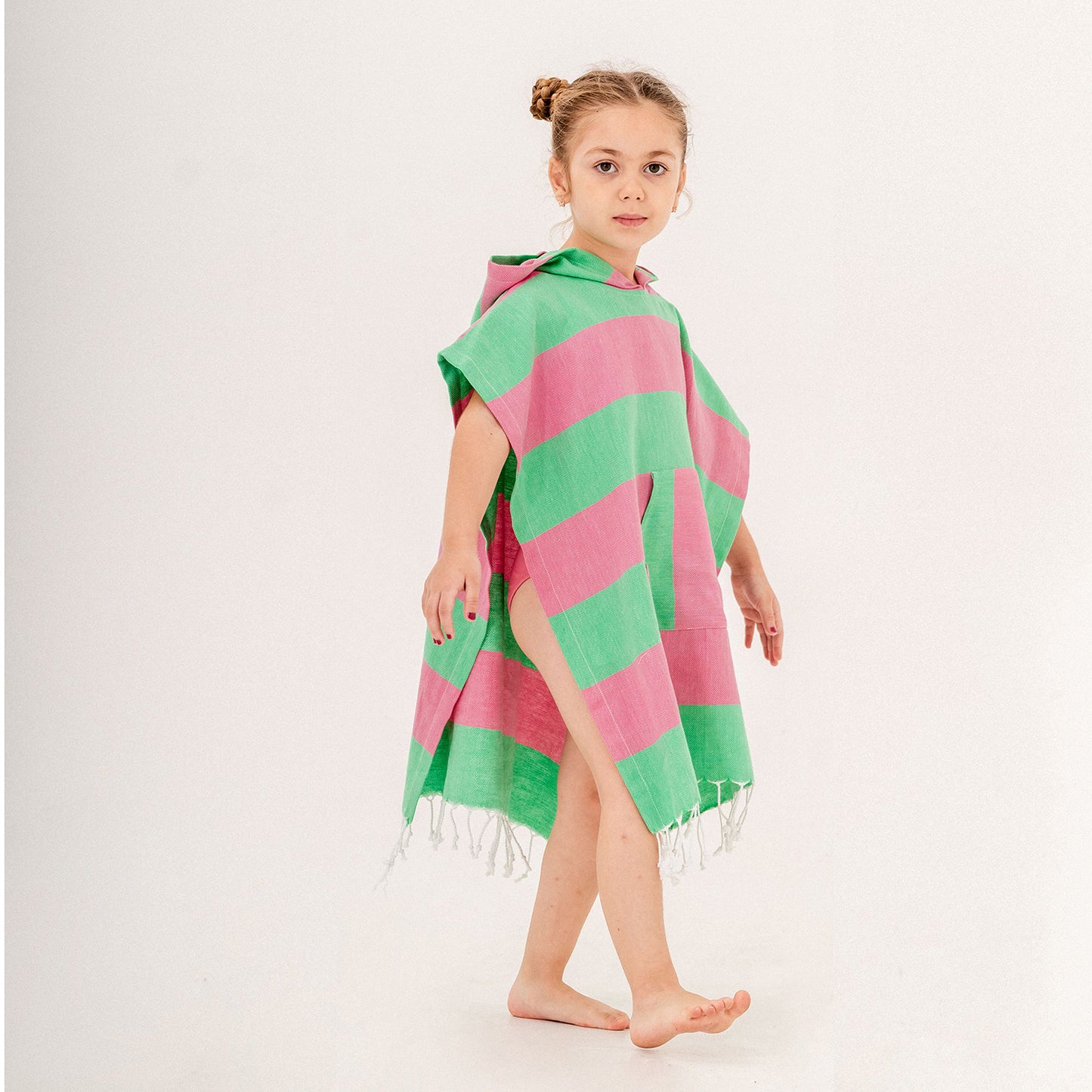 Pink Green Hooded Towel Changing Poncho for Kids