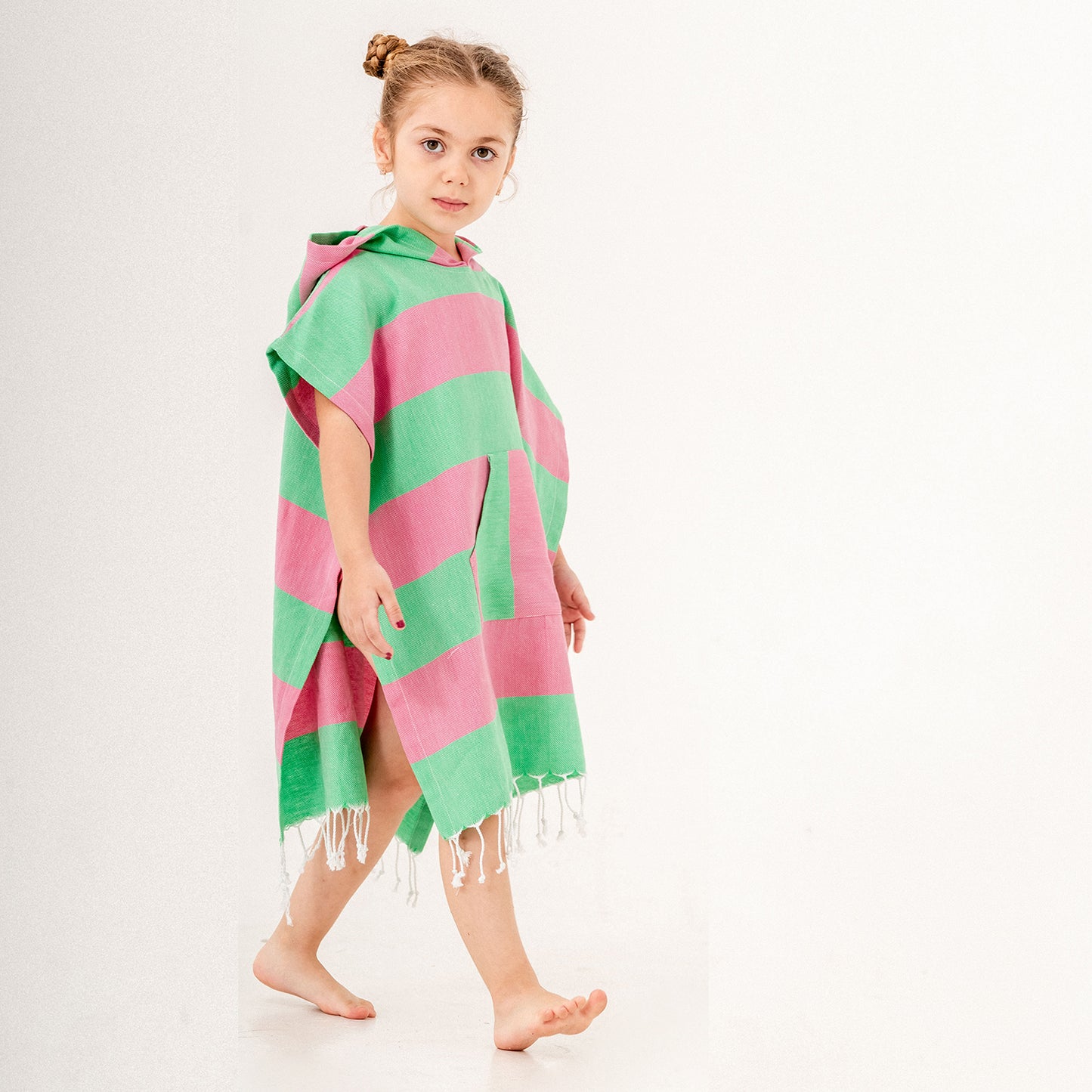 Pink Green Hooded Towel Changing Poncho for Kids