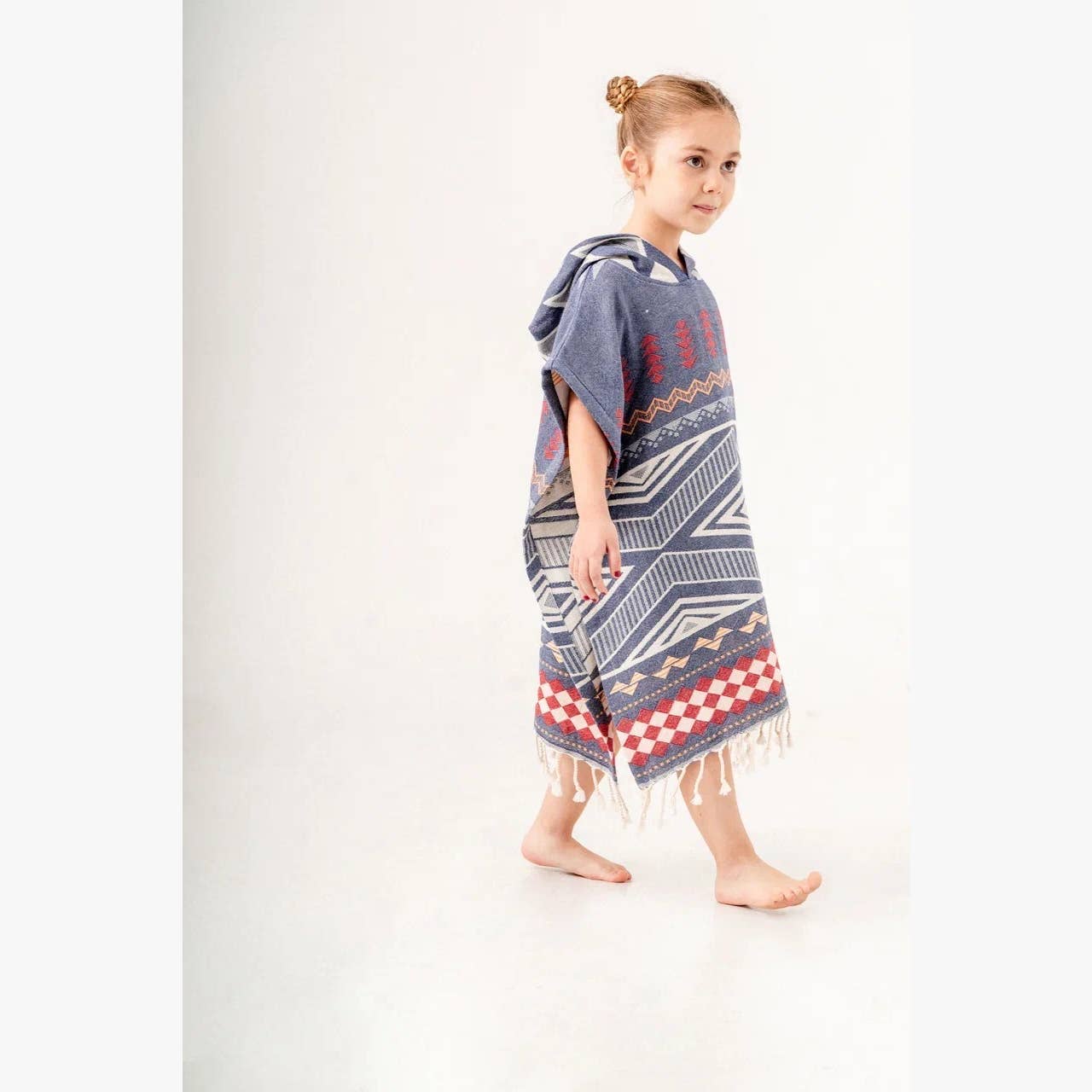 Boho Navy Hooded Towel Changing Poncho for Kids