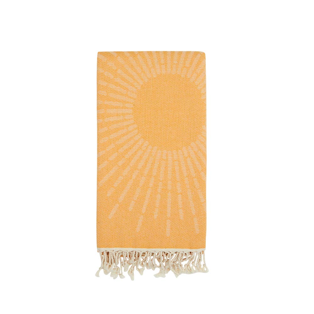 Sunbright terry-backed Turkish towel with woven sunburst jacquard, 35x70 in | Kikoya