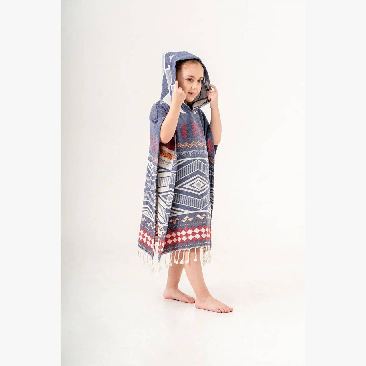 Boho Navy Hooded Towel Changing Poncho for Kids