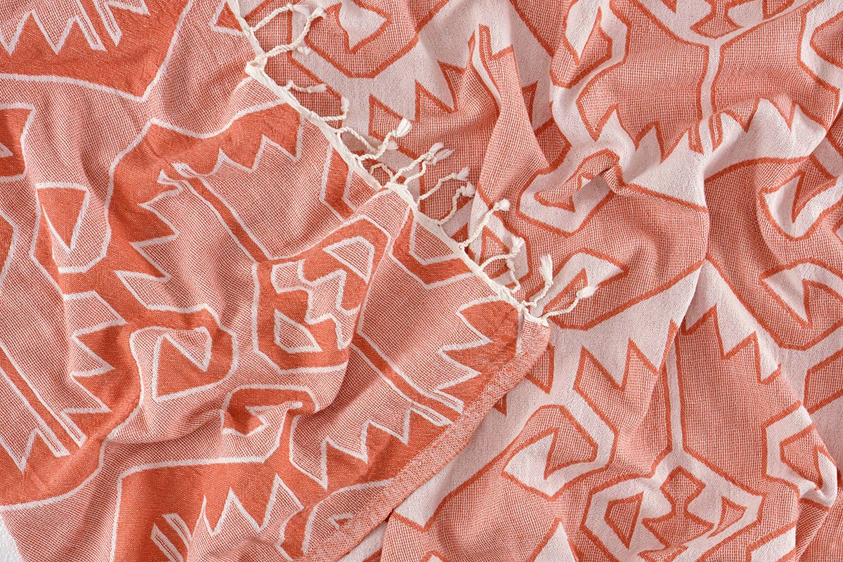 Kilim Turkish beach towel with all-over ikat motif, 33x66 in, deep tones | Kikoya