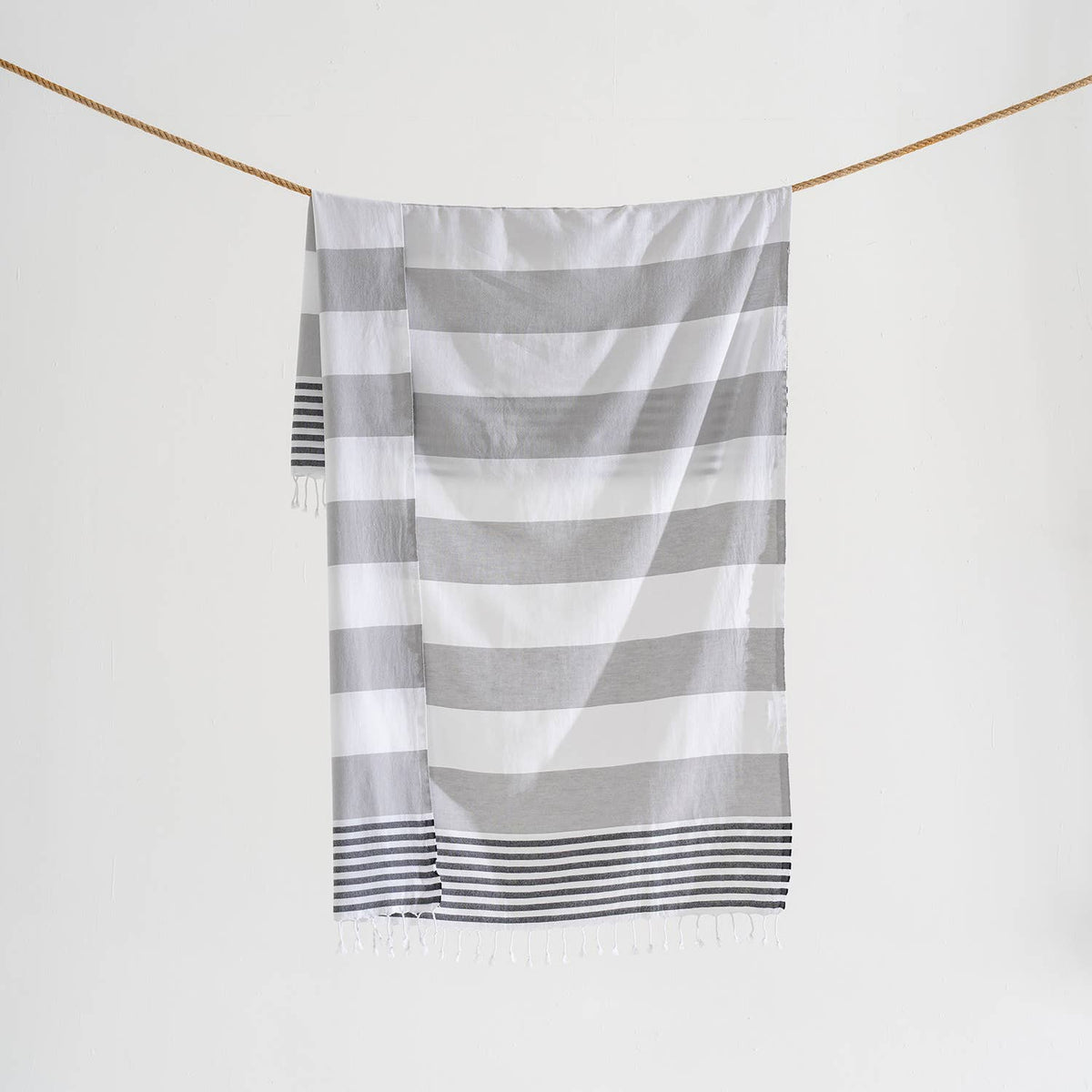 Mediterranean Turkish beach towel – Grey & Black block stripe | Kikoya