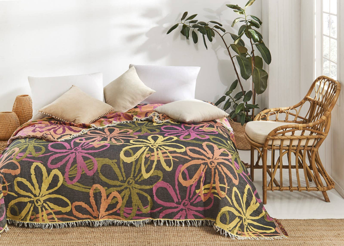 Flower Bedspread Muslin Blankets Cotton Bedding Cover Floral