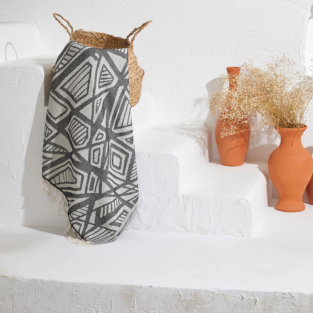 Geometric Turkish Towels 35x70in Terry Backing Peshtemal Spa