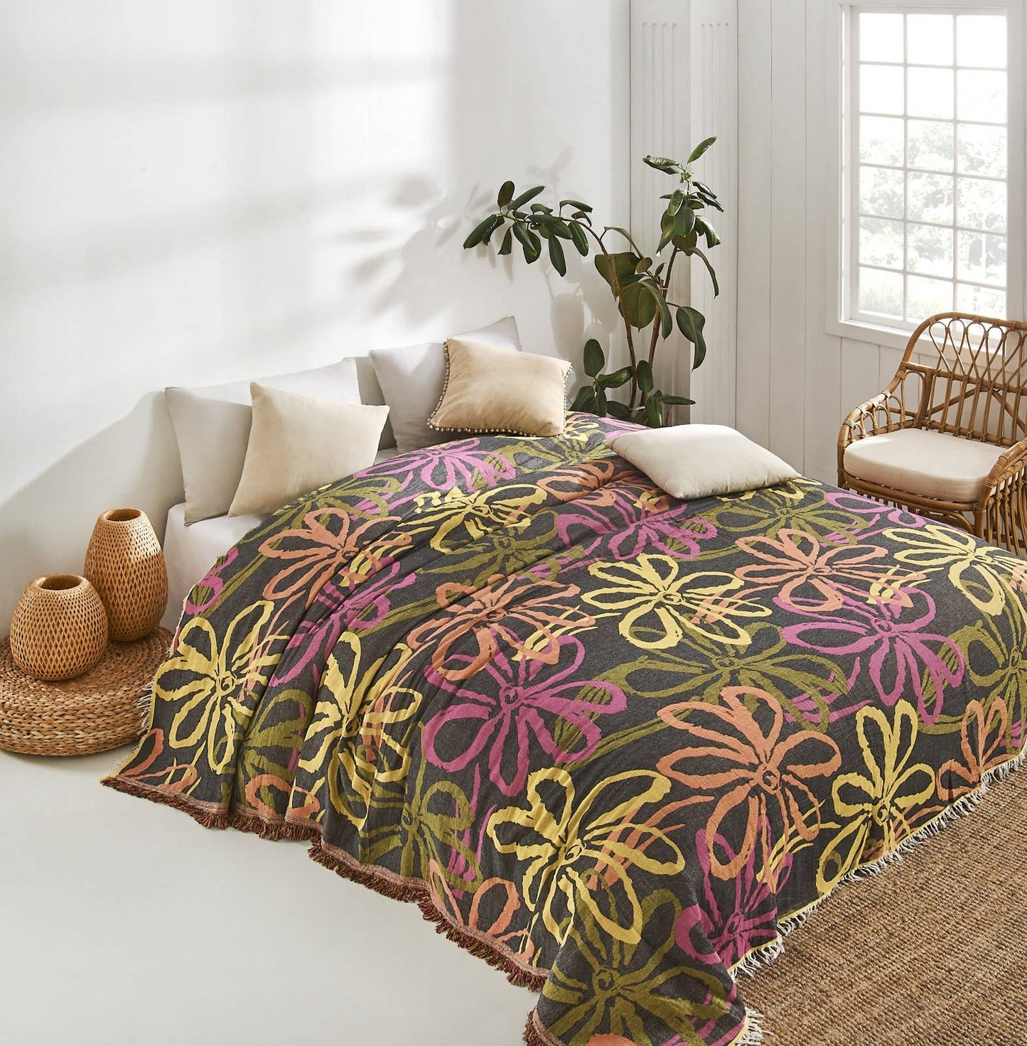 Flower Bedspread Muslin Blankets Cotton Bedding Cover Floral