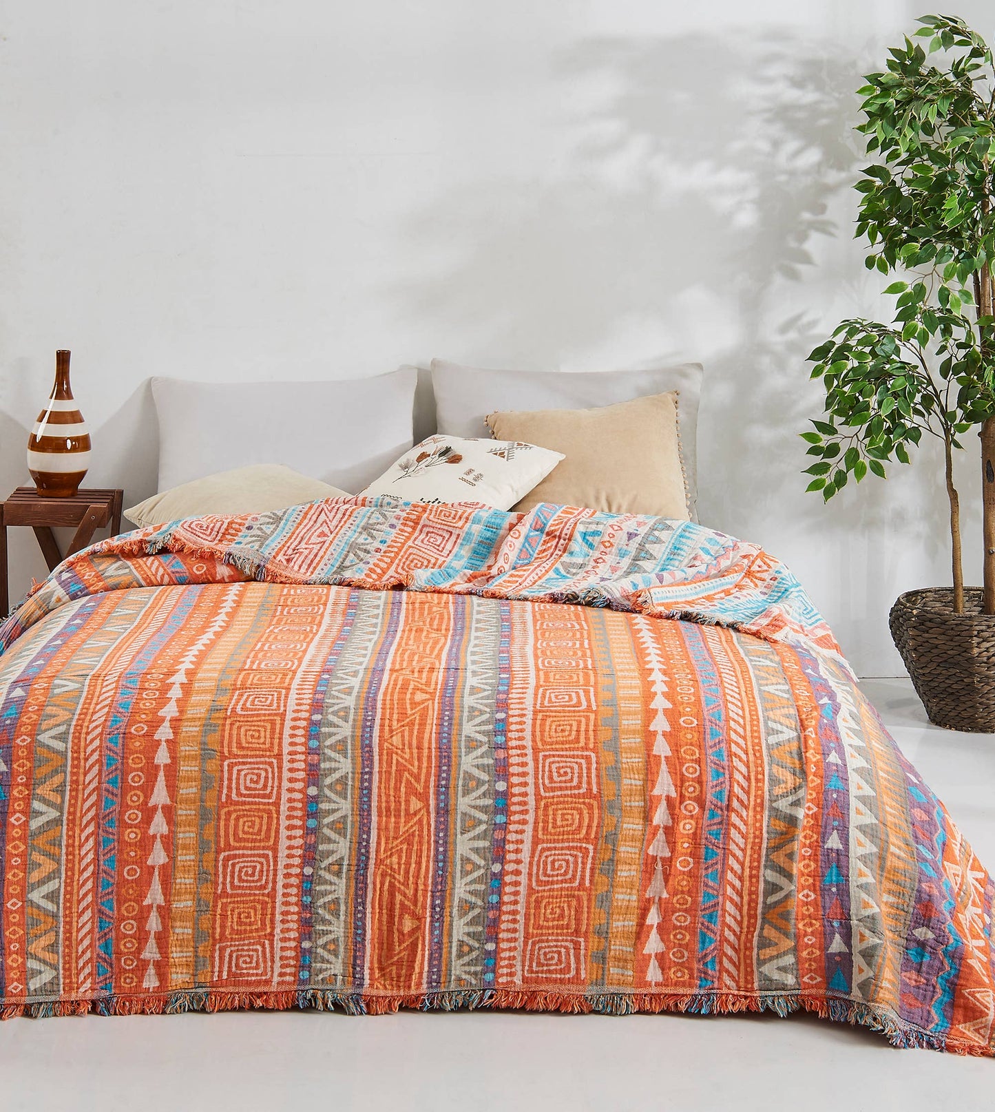 Boho Bedspread Turkish Cotton Summer Blankets Throw Bohemian