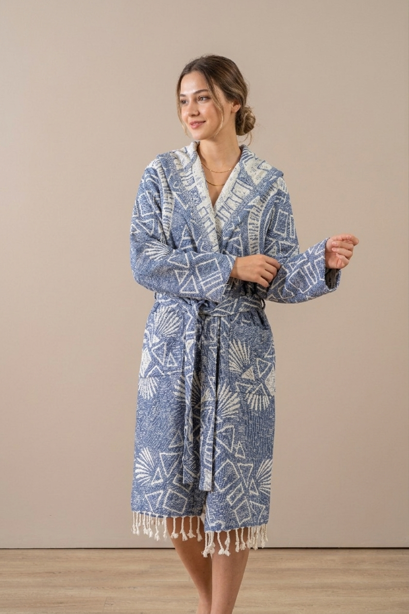 Maori flat-woven Turkish bathrobe – Navy | Kikoya