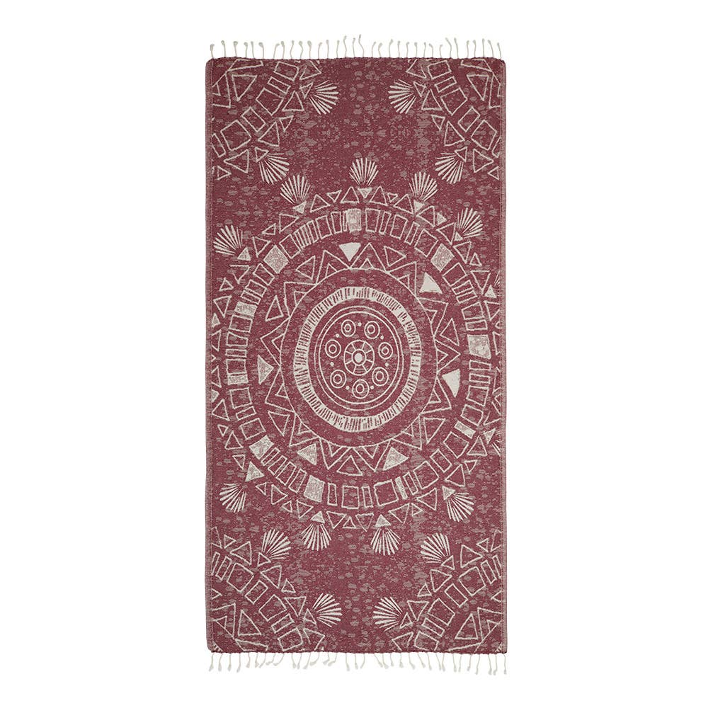 Storyteller ornamental jacquard Turkish beach towel, 35x70 in, flat-woven | Kikoya