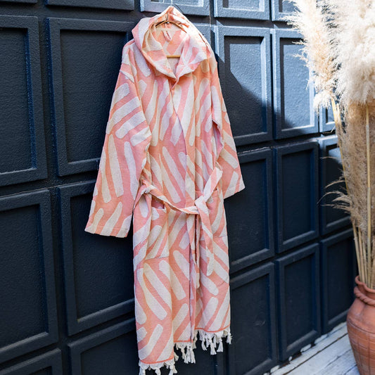 Fishbone raised terry Turkish bathrobe with a herringbone jacquard, hooded | Kikoya