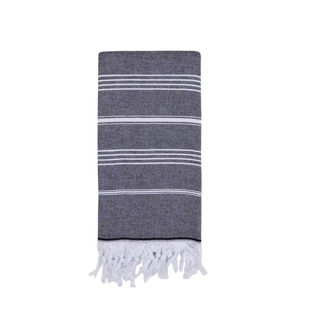 Classic terry-backed Turkish towel in wide stripe, flat face with brushed terry back | Kikoya